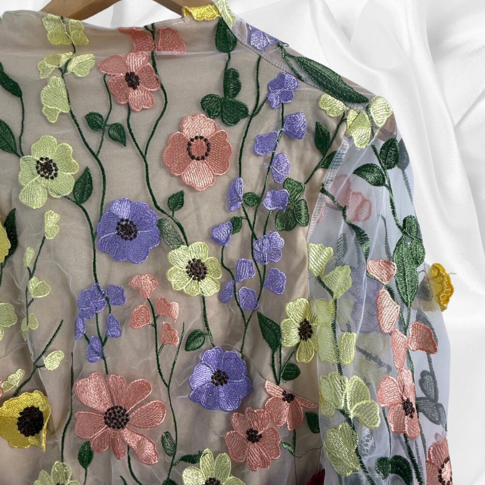 Inspired by Taylor Swift's Floral Appliqué Grammy Dress! Boho Mini Fairycore SM - Picture 6 of 16